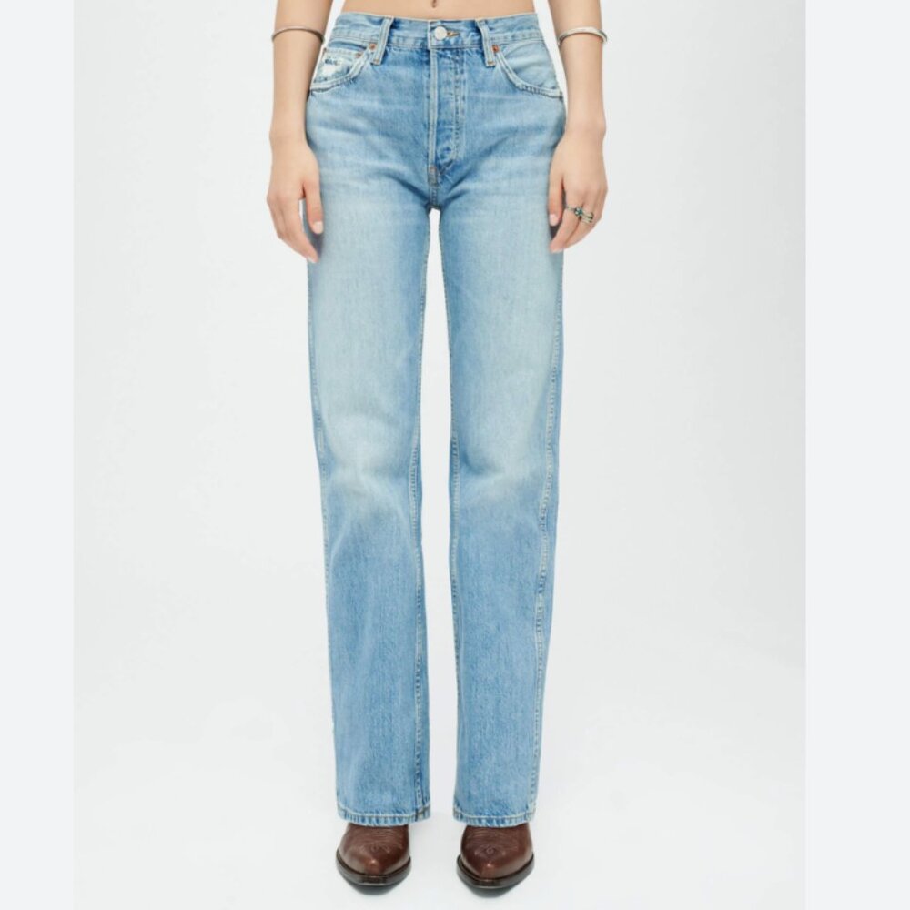 Re/done high rise loose jeans in worn blue